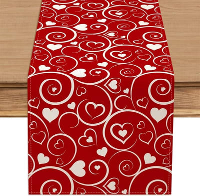 Camino mesa rojo corazón arabesco 13x72pulg