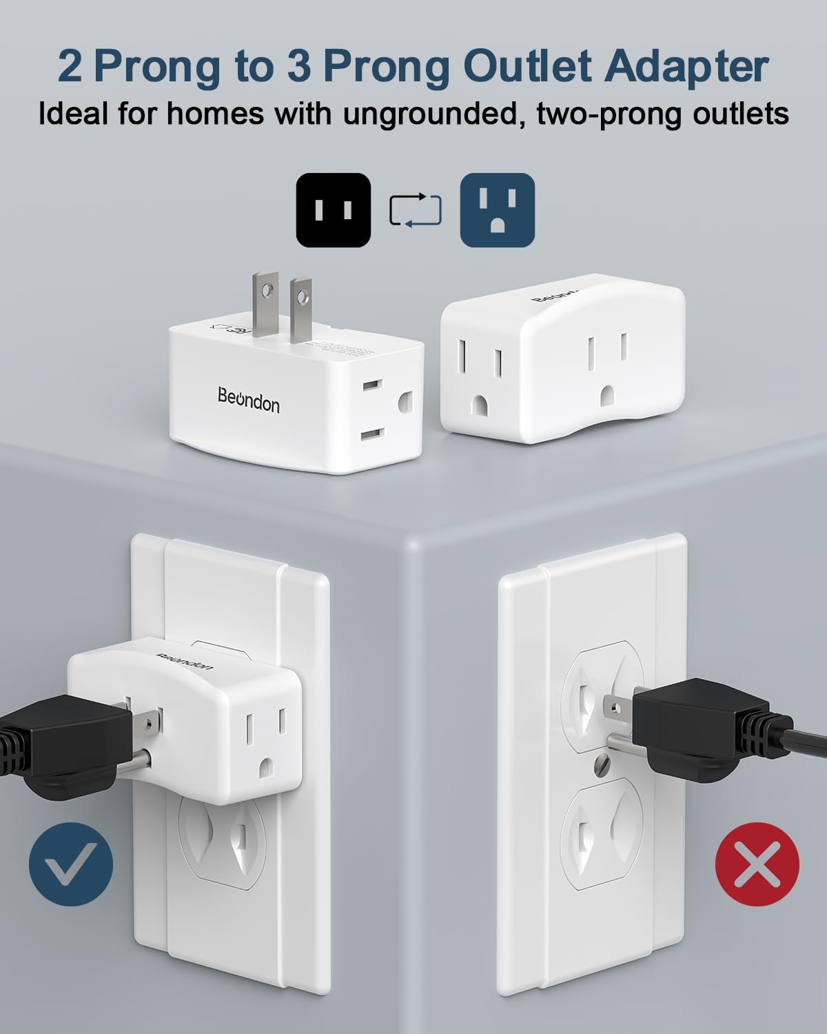 Adaptador 2 clavijas a 3 clavijas extensor pared con 3 salidas CA