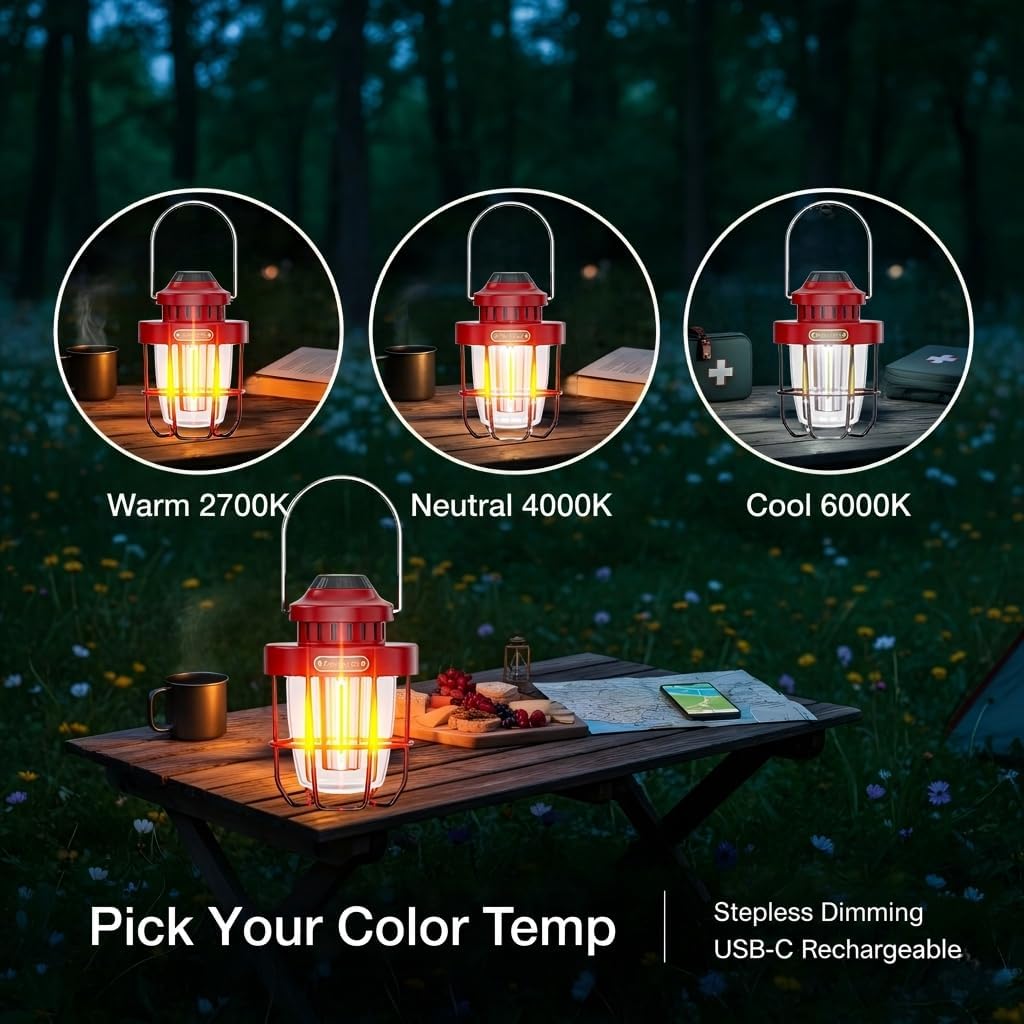 Linterna vintage LED recargable luz cálida para glamping y hogar