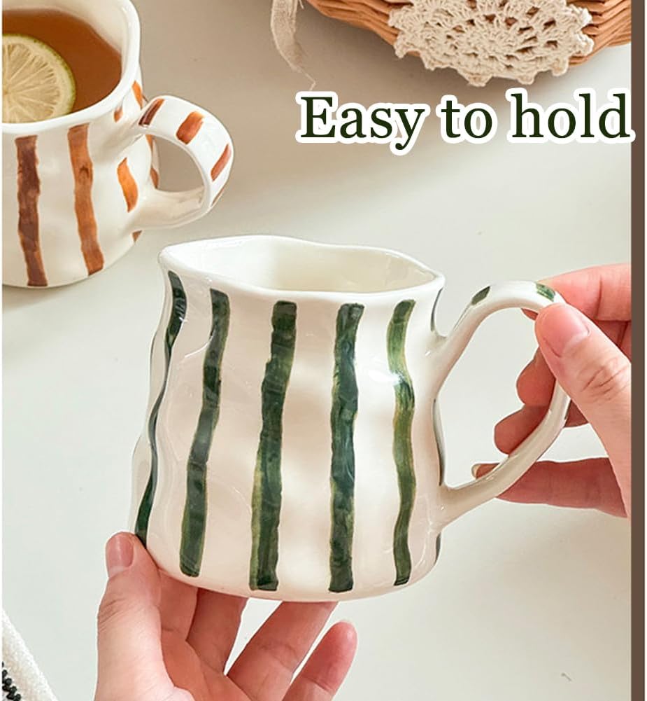 Taza de café de cerámica 11 oz, pintada a mano, verde
