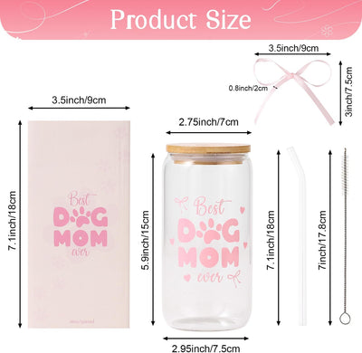 Taza de vidrio con tapas y pajitas, regalo para mujer amante de los perros