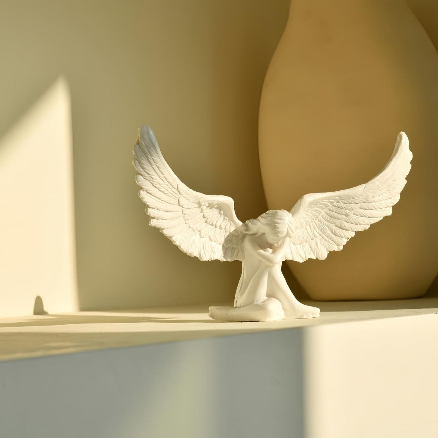 Estatua ángel resina decoración hogar blanco
