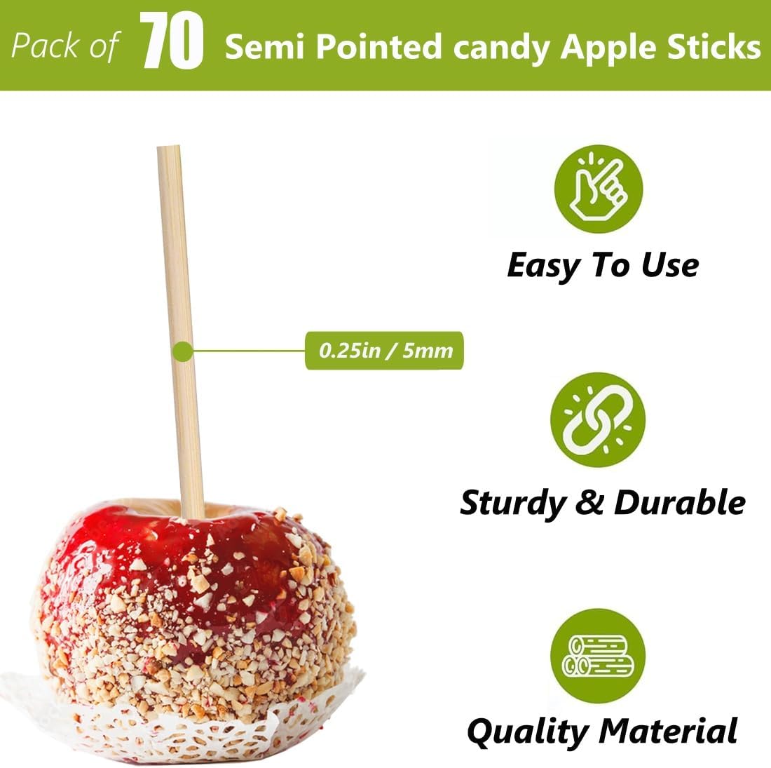 Palitos manzana caramelo 5.5pulg 70uds pinchos bambú