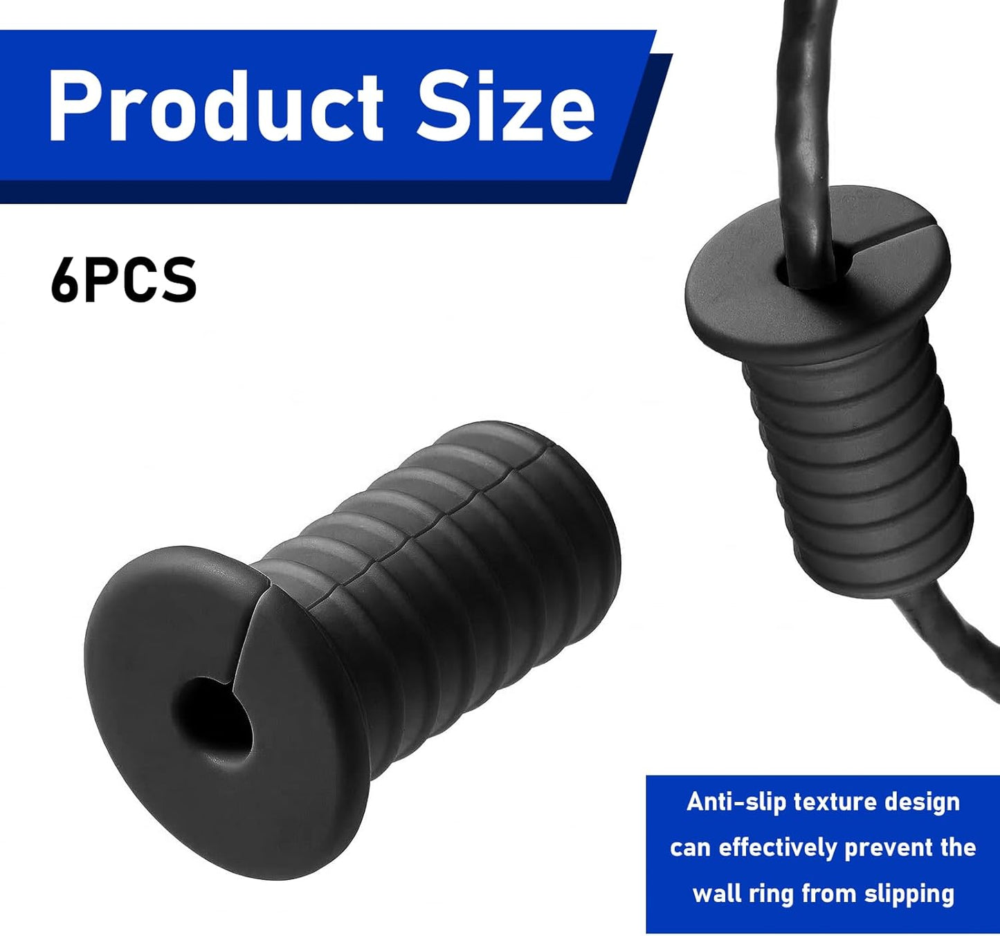 6 Ojales Pared Silicona 3/4pulg Antideslizante Negro Starlink