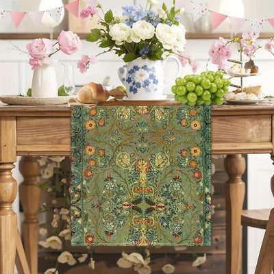 Manteleta floral ramo verde para mesa comedor 13x72pulg