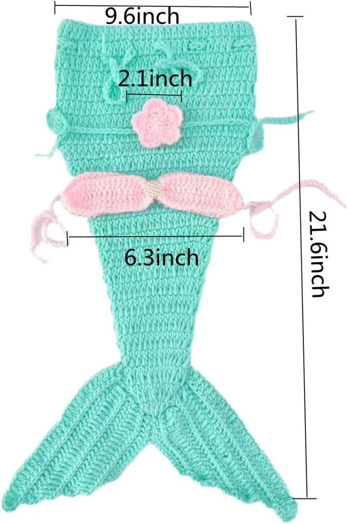 Vincha, cola y brasier de sirena tejido al ganchillo para bebé