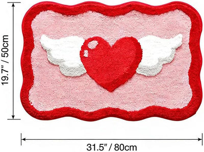 Tapete baño diseño corazón rojo y rosa antideslizante suave