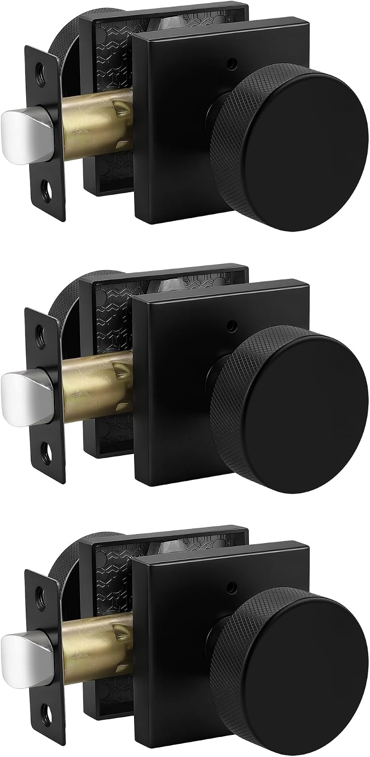 Pomos puerta interior negro roseta cuadrada moderno set 3