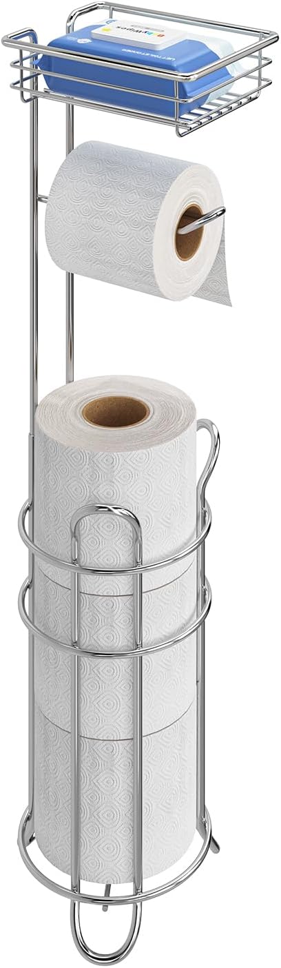 Soporte papel higiénico pie con estante 4 rollos cromado