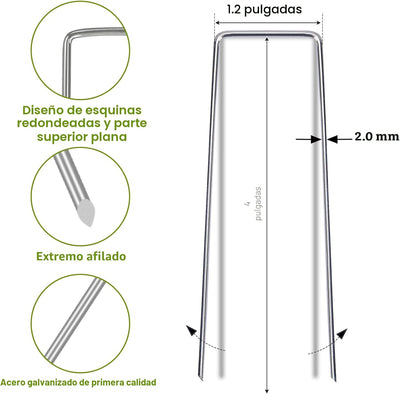 75 Grapas Paisaje 4pulg U SOD Estacas Jardín Galvanizadas