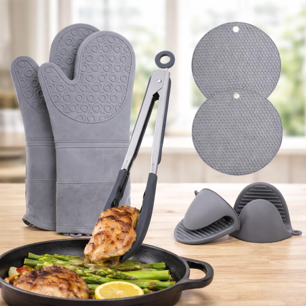 Set 7 Manoplas Horno Agarraderas Pinzas Con Guantes