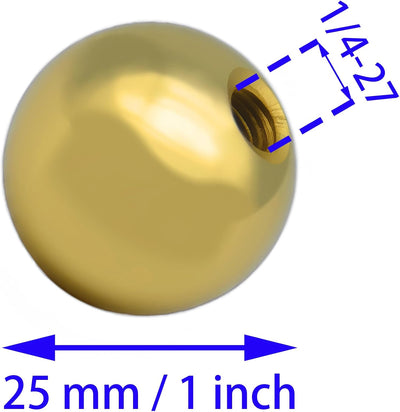 2 Pzas Remates Bola Lámpara 0.984pulg 1/4-27 Dorado