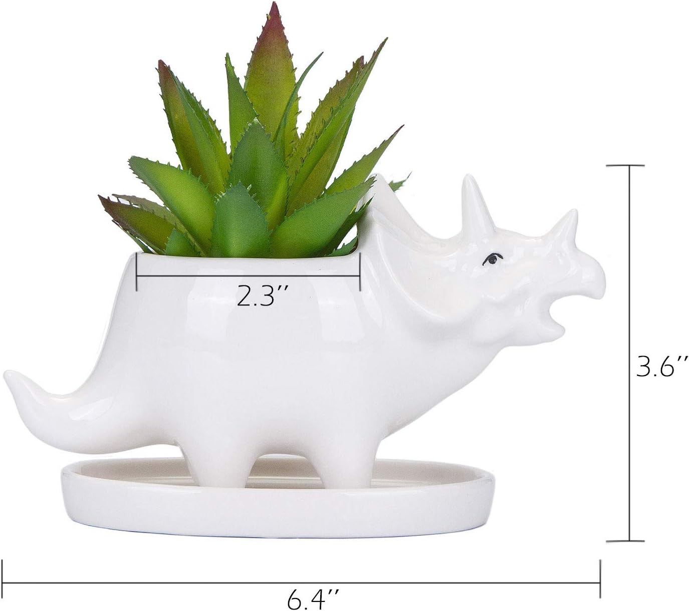 Maceta cerámica triceratops blanco escritorio