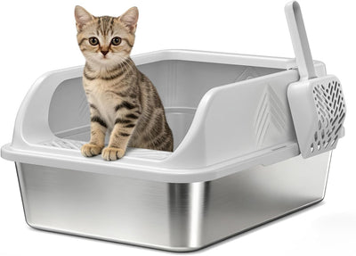 Caja arena acero inox con tapa antiadherente para gatos