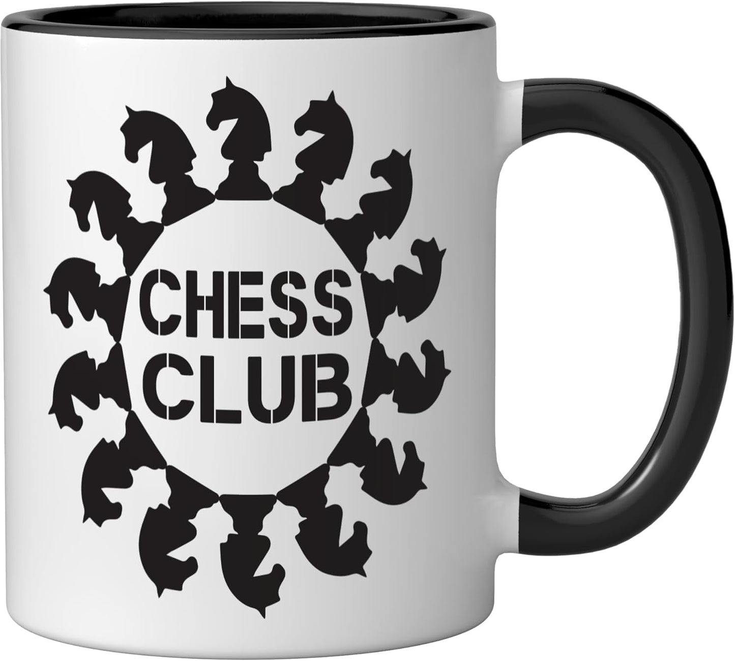 Taza cerámica con diseño de ajedrez caballo negro y blanco