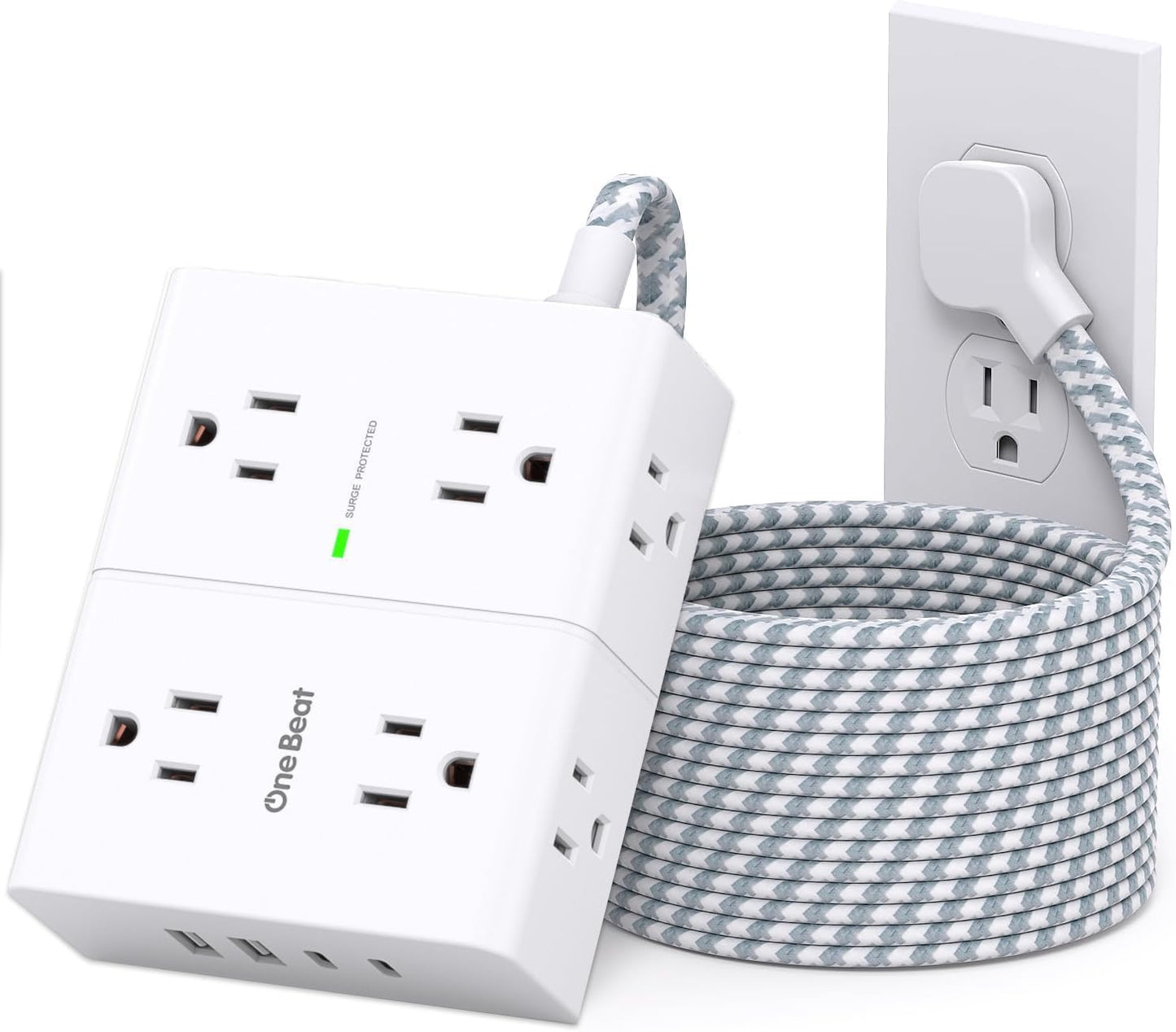 Cable extensión enchufe plano 10ft 8 tomas 4 USB