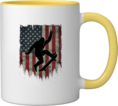 Taza Cerámica Bigfoot Bandera Americana 4 de Julio Amarillo
