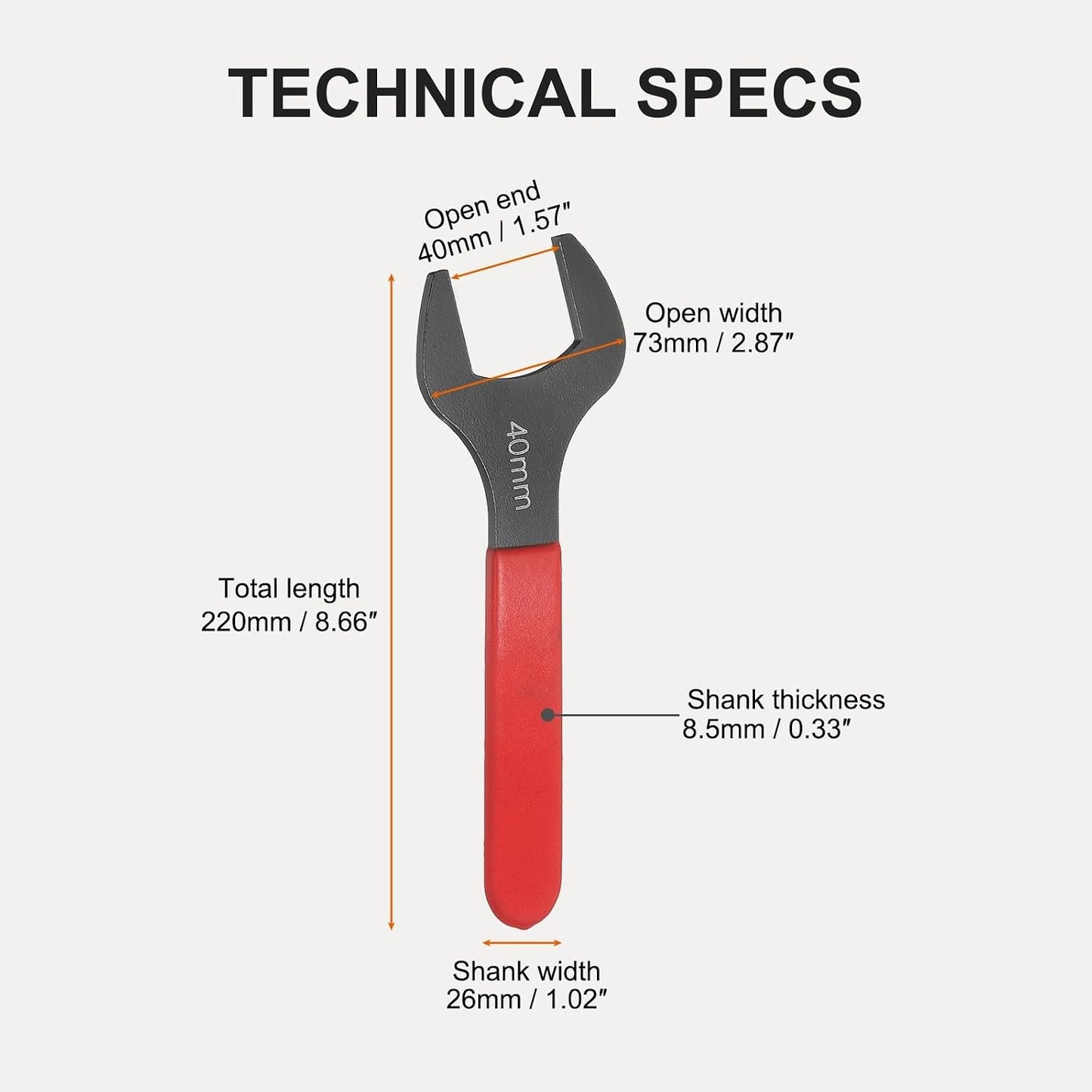 Llave U 1.575pulg mango rojo acabado negro reparación
