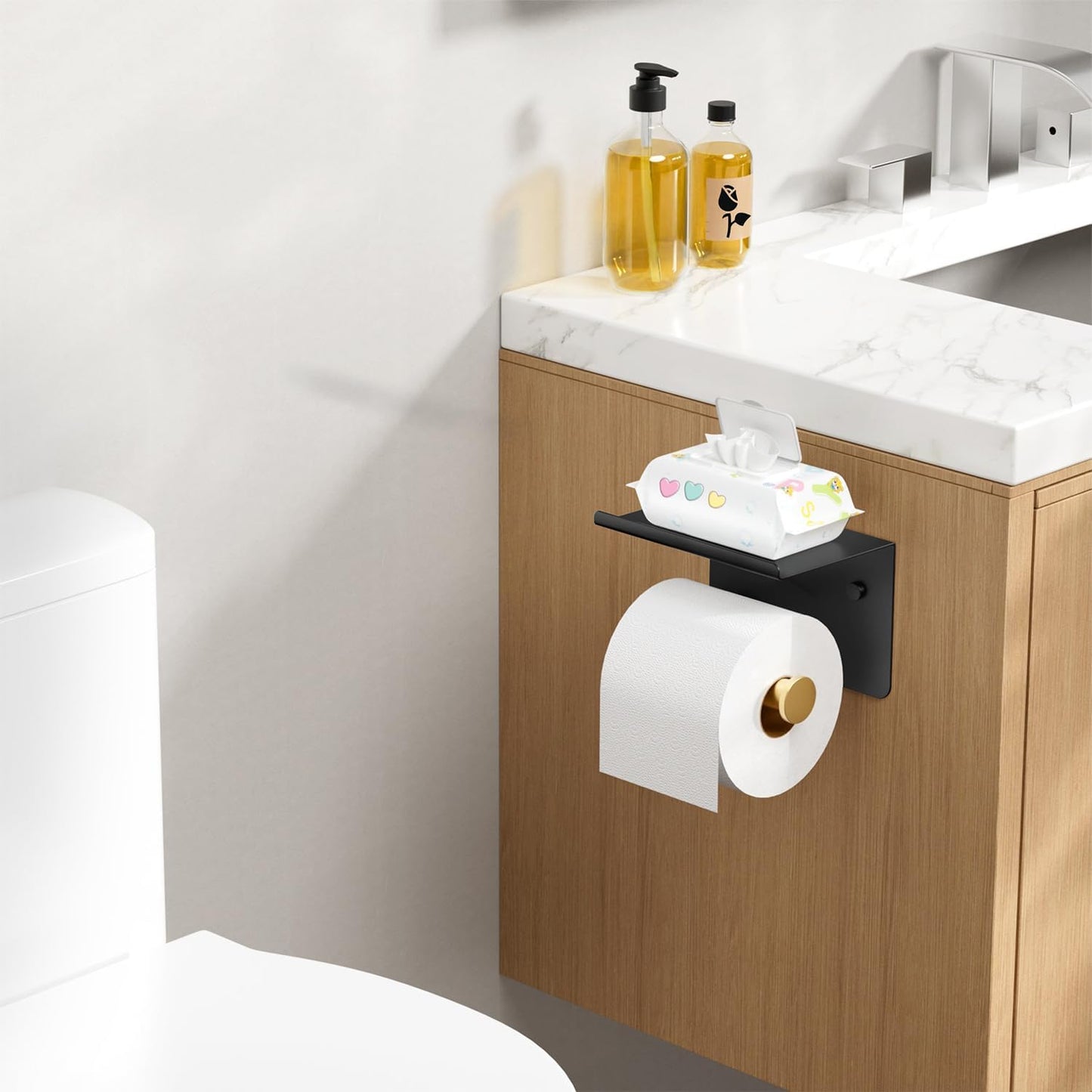 Portarrollos papel higiénico con estante adhesivo