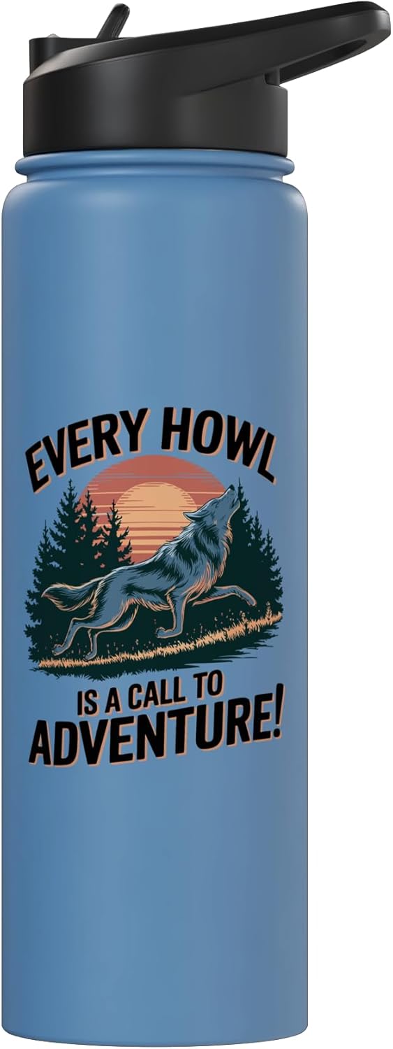 Botella agua acero inox aislada con diseño lobo