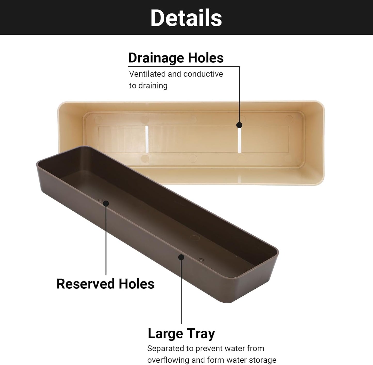 Macetero plástico rectangular 12x3.8pulg para hierbas suculentas
