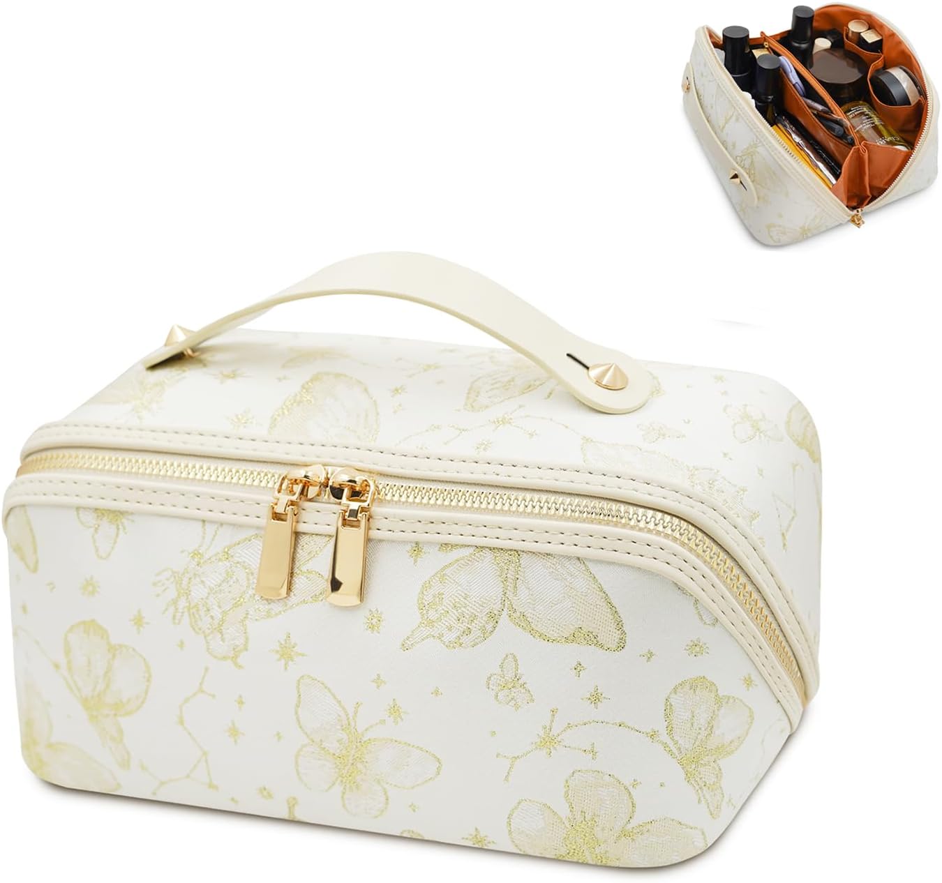 Bolsa maquillaje viaje impermeable plana beige moda