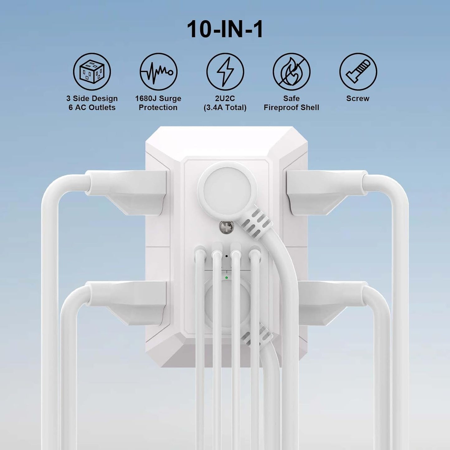 Protector sobretensiones pared con 6 enchufes y 4 puertos USB