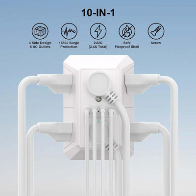 Protector sobretensiones pared con 6 enchufes y 4 puertos USB