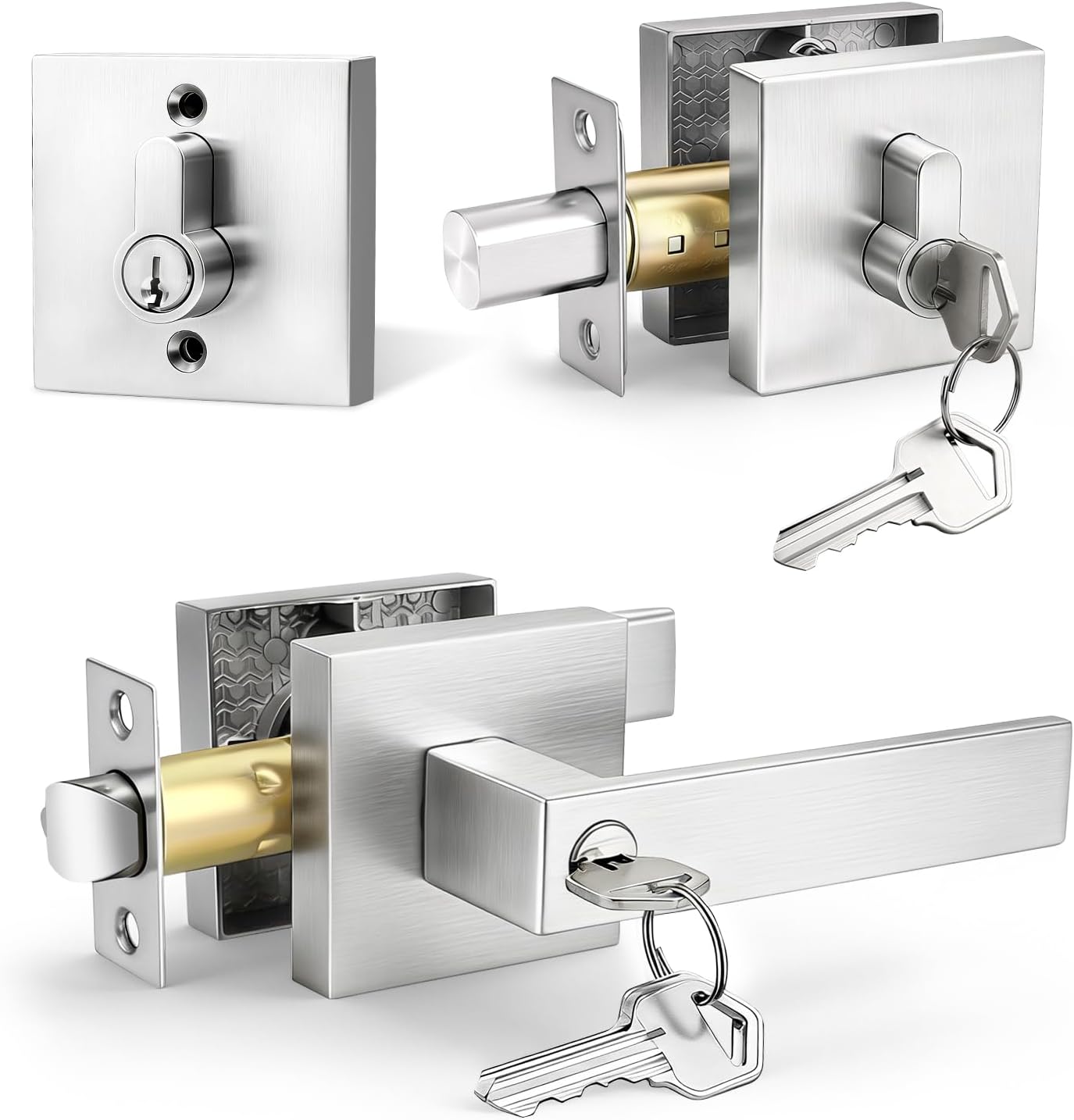 Juego cerradura puerta níquel cepillado cerrojo