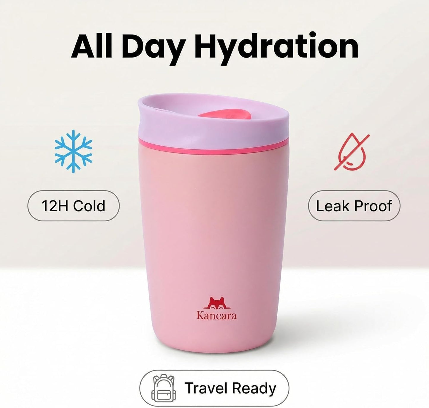 Taza de café aislada con tapa deslizante de acero inoxidable rosa