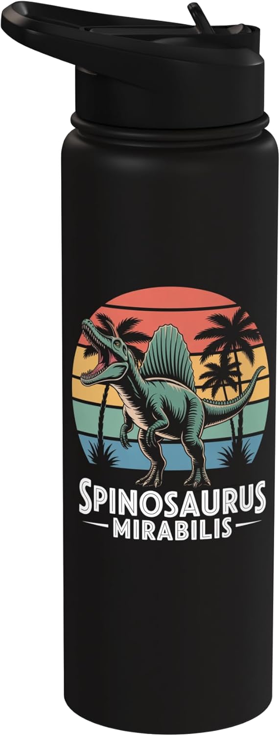 Botella de agua acero inoxidable Spinosaurus retro atardecer