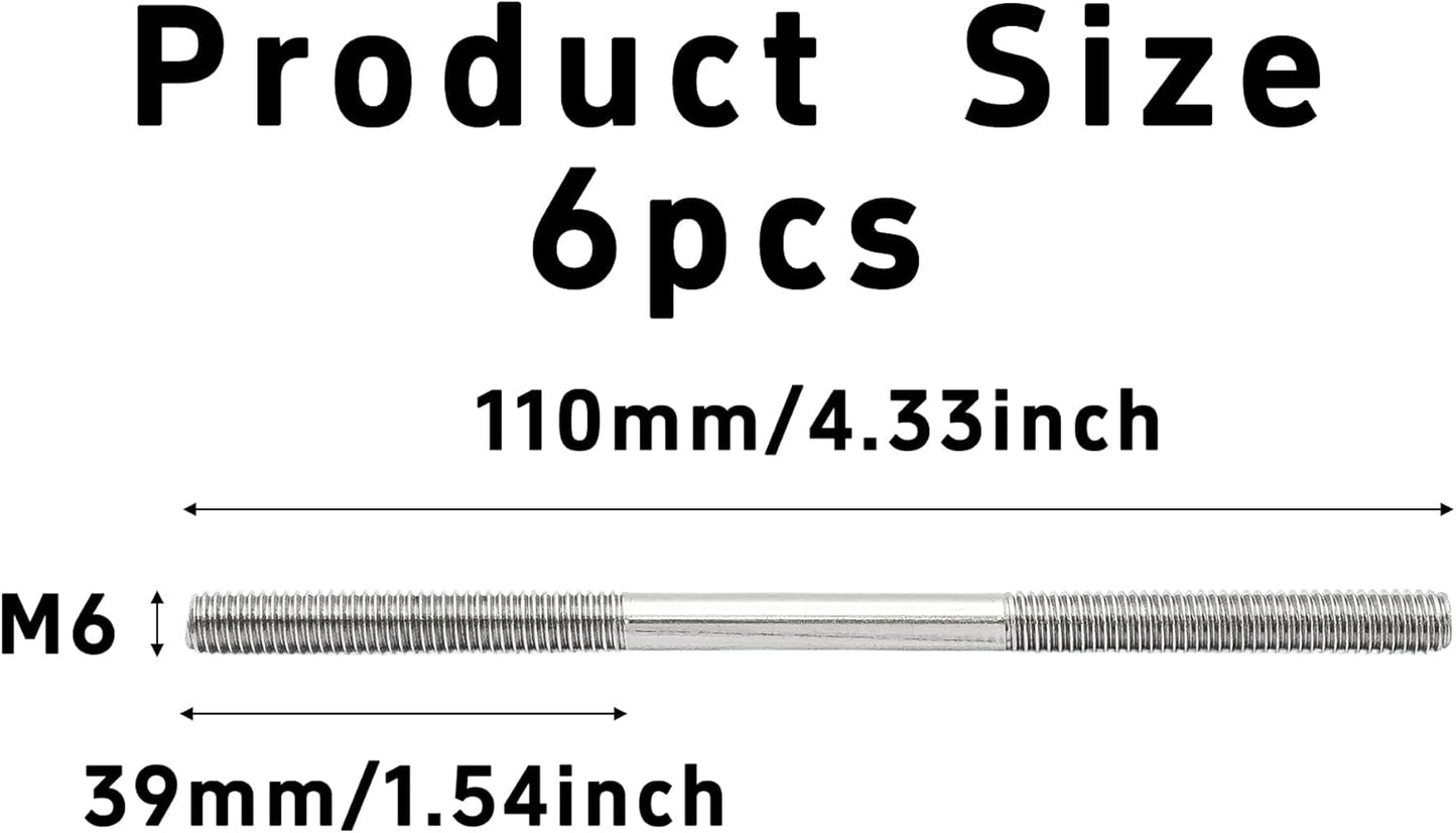 6 Pzas Perno M6x110mm Acero Inox 304 Doble Extremo
