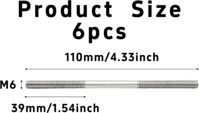 6 Pzas Perno M6x110mm Acero Inox 304 Doble Extremo