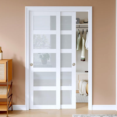 Puerta corrediza armario 48x80pulg vidrio esmerilado 5-Lite MDF PVC
