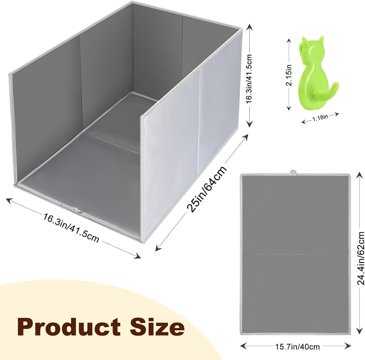 Caja arena gato extra grande 25x16.3pulg plegable impermeable gris