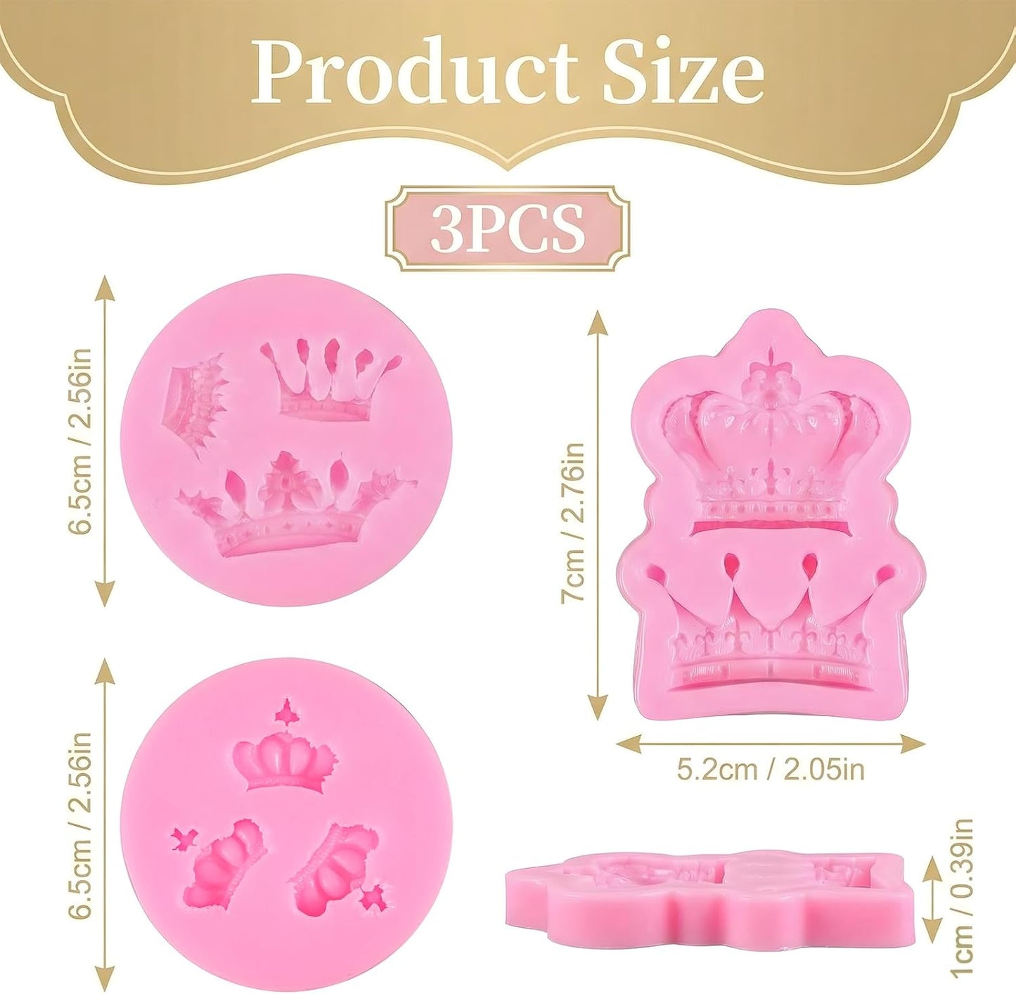 Molde silicona fondant corona 3 pzas para hornear