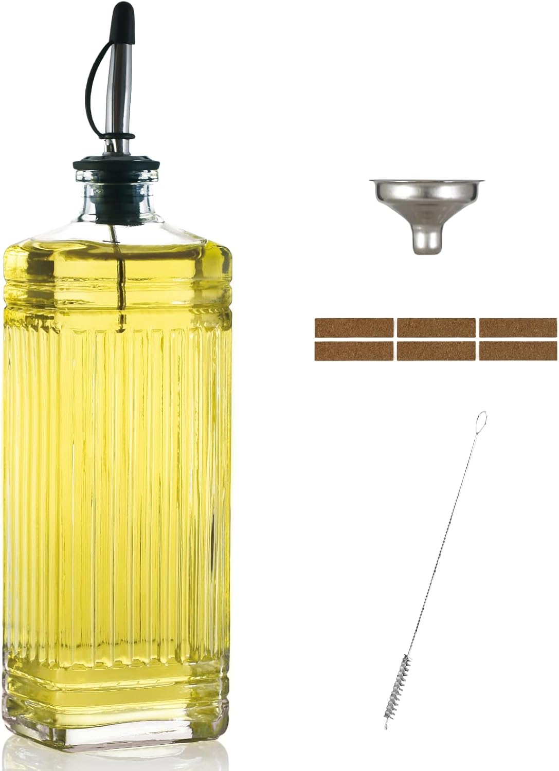 Dispensador de aceite de oliva en vidrio con vertedor de acero inoxidable