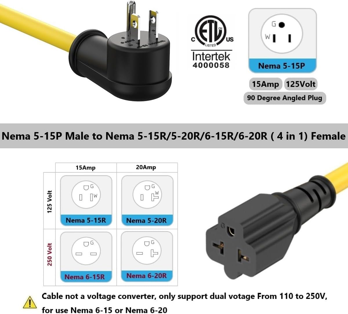 Cable extensión 3 pies NEMA 5-15P a 5-20R