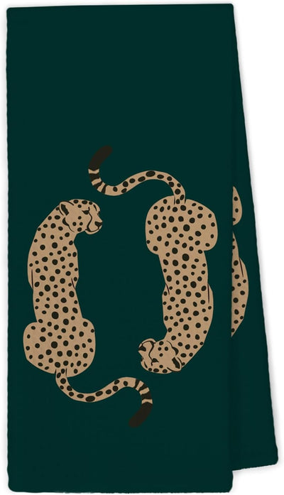 Toallas de cocina con estampado de leopardo verde esmeralda