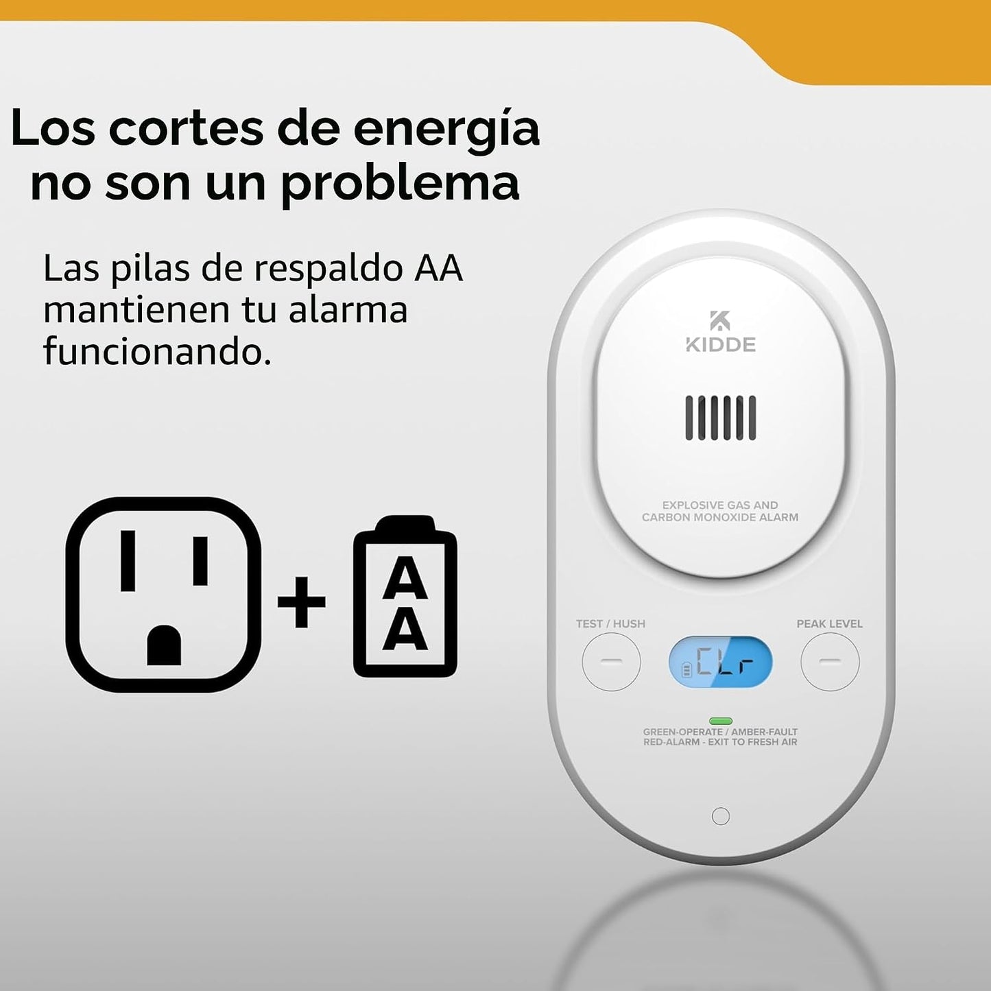 Alarma monóxido de carbono enchufe con batería AA retroiluminada
