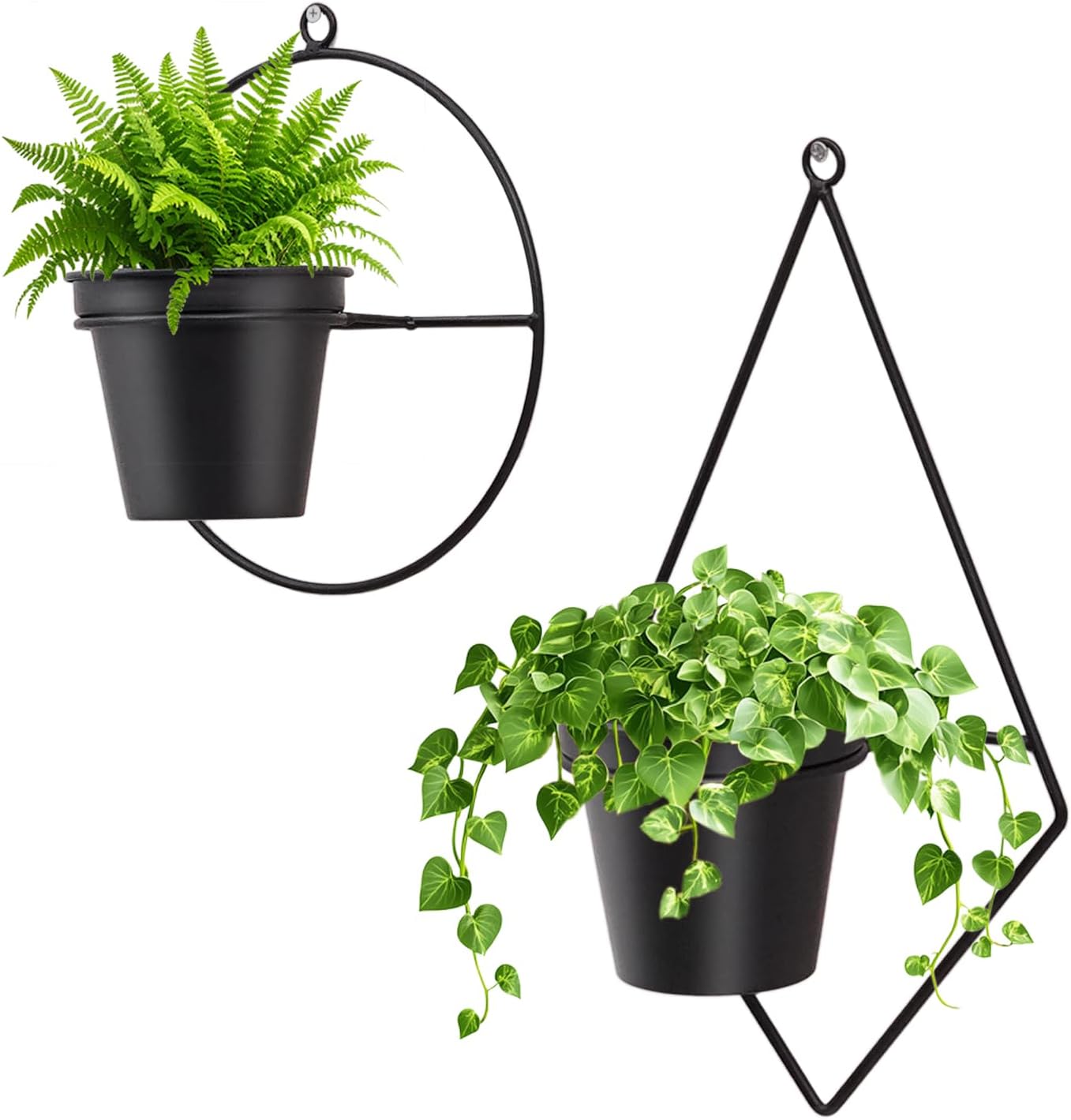 Macetas geométricas pared 2 soportes metal negro 5pulg