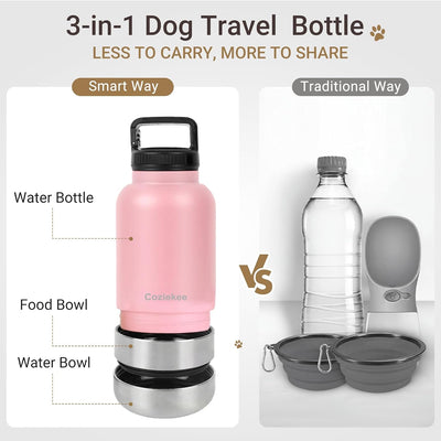Botella agua perro 3en1 acero inox 32oz con cuencos viaje