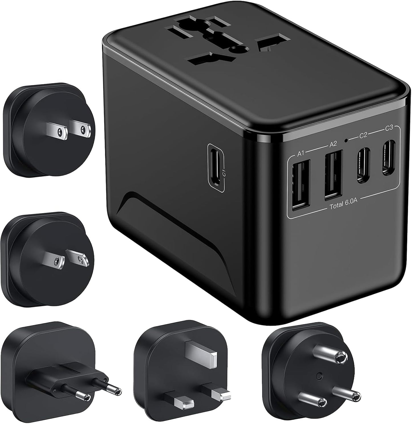 Adaptador viaje universal enchufe D carga 3xUSB-C