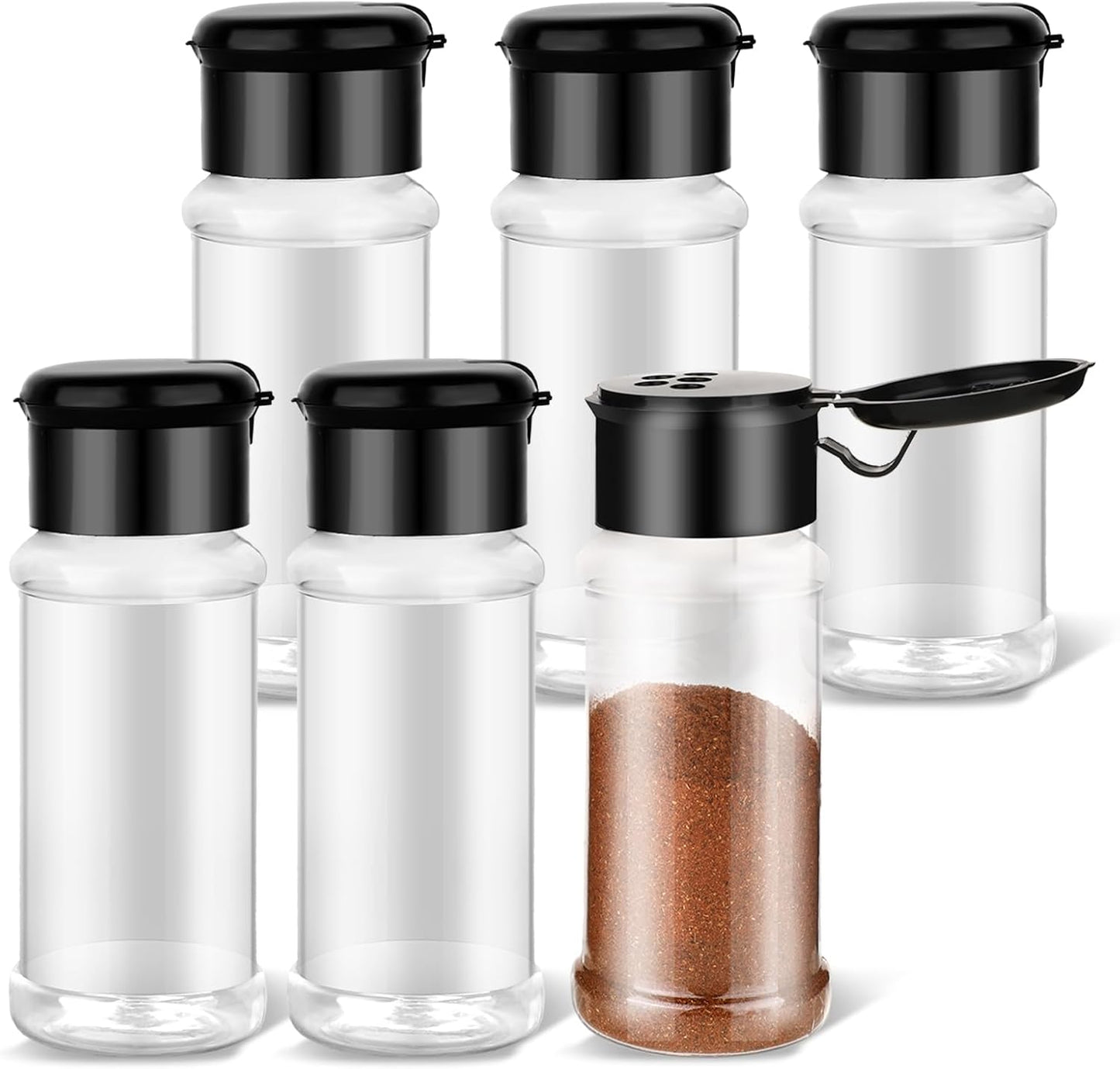 Tarros plásticos para especias TIESOME con tapas de coctelera transparentes 3 oz