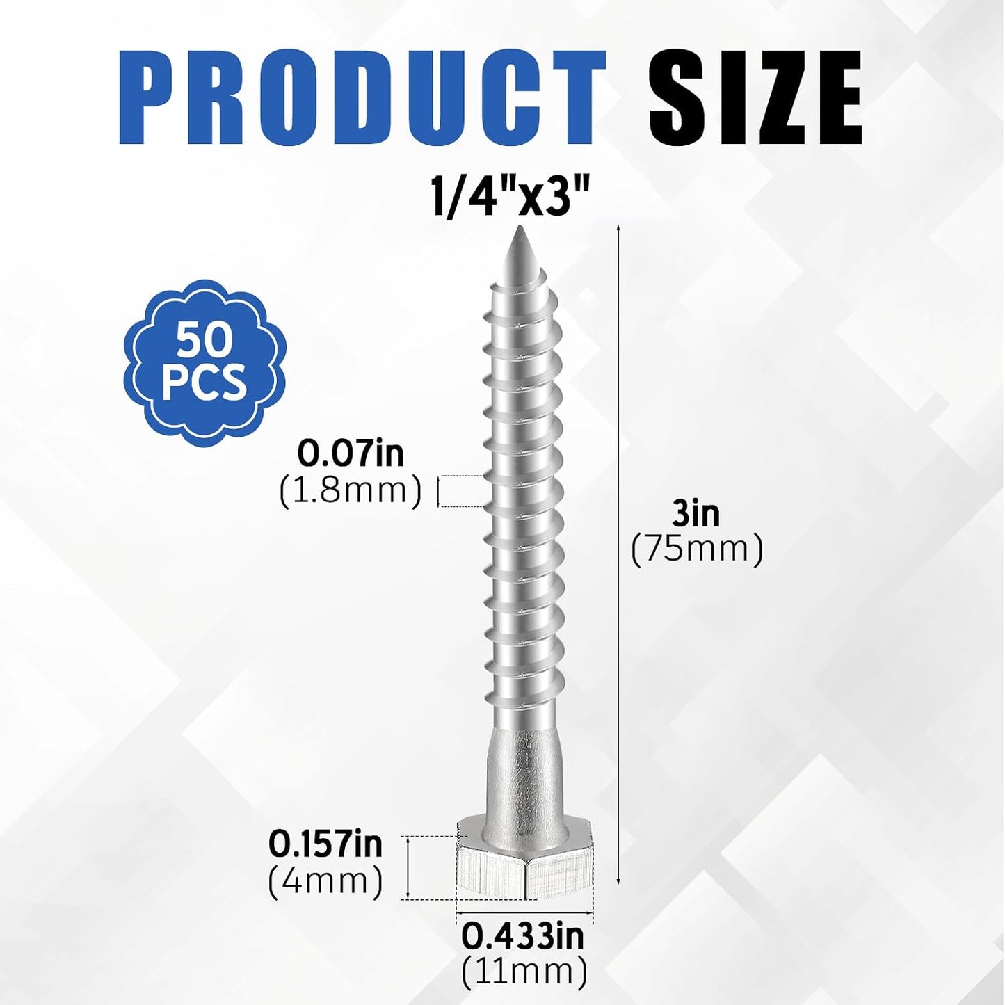 50 S Acero Inox Hex 1/4x3pulg Madera