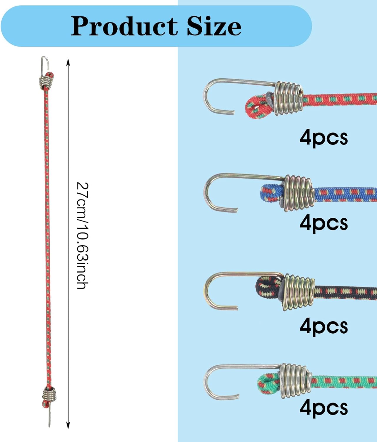 Cuerdas elásticas con ganchos 10pulg set 15uds