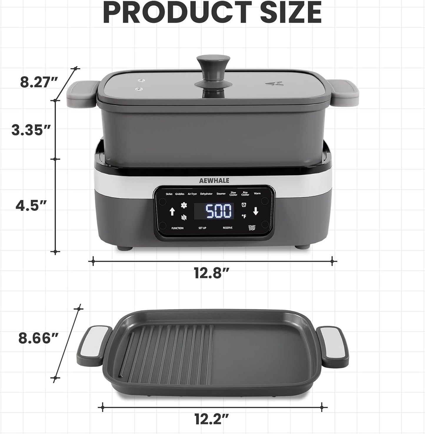 Sartén eléctrica multifuncional con parrilla 1500W