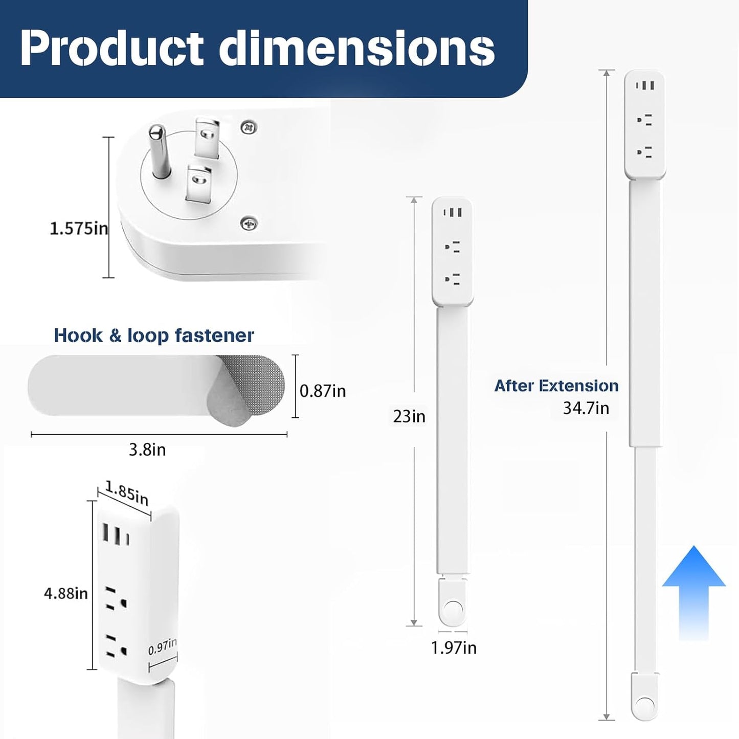 Extensor enchufe 23-34pulg con USB-C y 2 USB-A para sofá