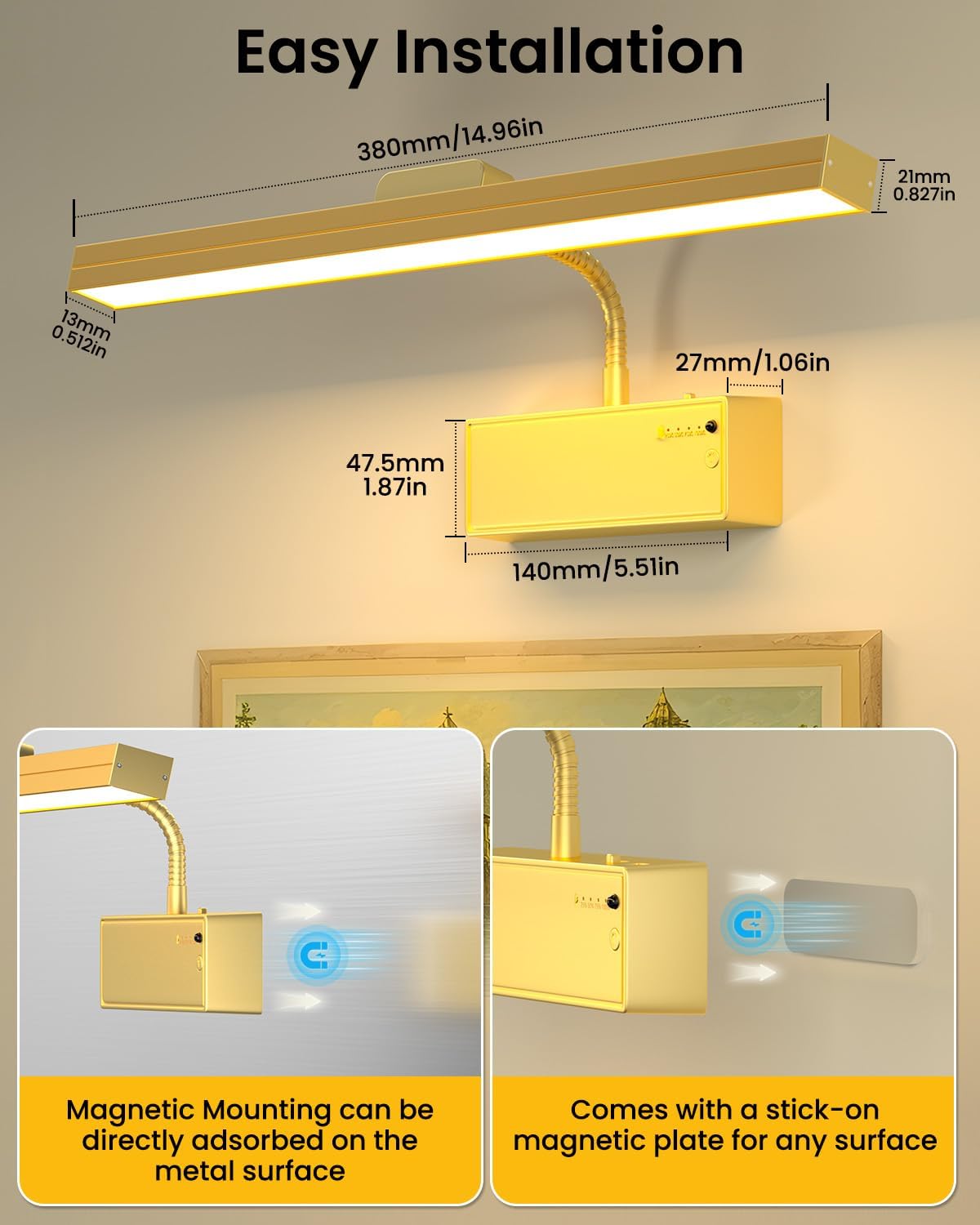 Luz inalámbrica pared recargable 15pulg magnética
