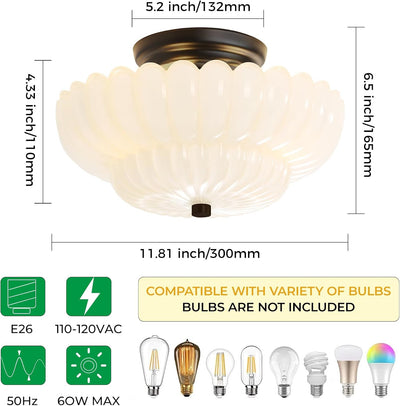 Lámpara techo semiempotrada negro cristal blanco leche dormitorio